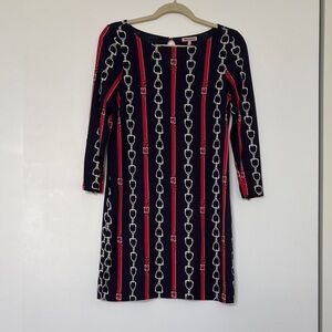 Juicy Couture Navy Dress with Red & White Chain-Print